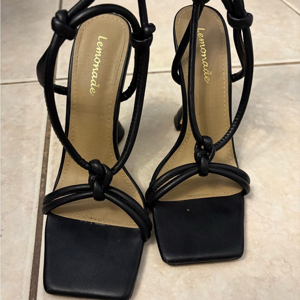 Lemon Black Strappy Heels